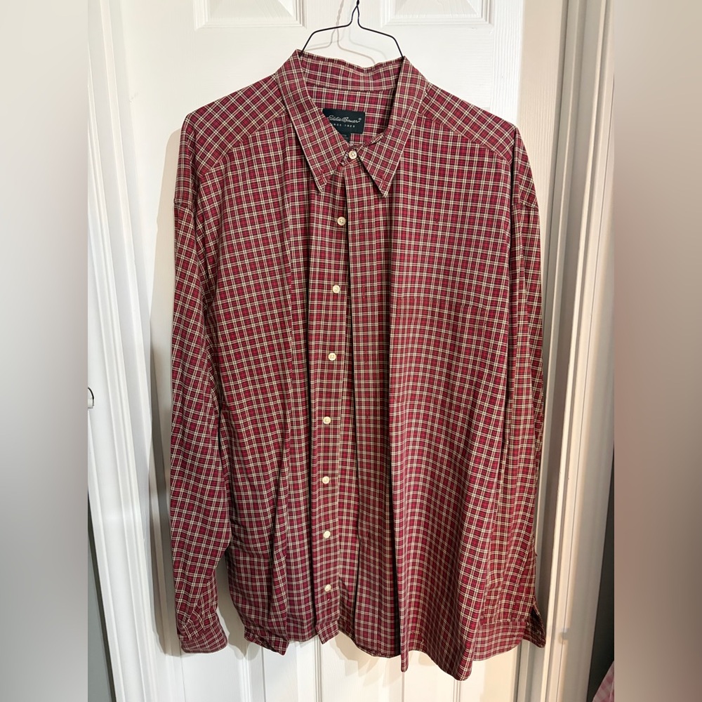Eddie Bauer Red Plaid Men's Button Down Shirt
